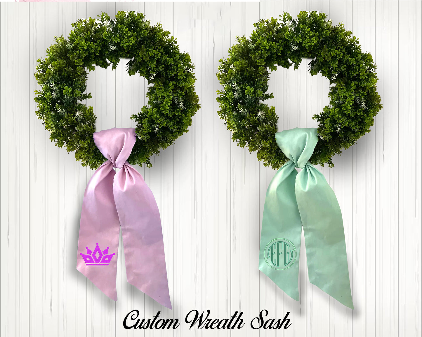 Boxwood Wreath Embroidered Sash