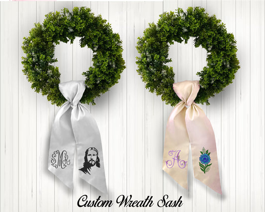Boxwood Wreath Embroidered Sash