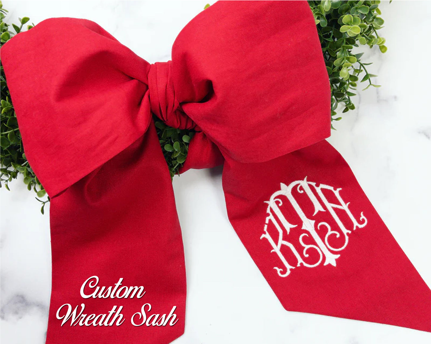 Boxwood Wreath Embroidered Sash