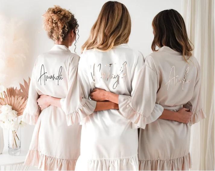 Satin Ruffle Robes for Bride and Bridesmaid