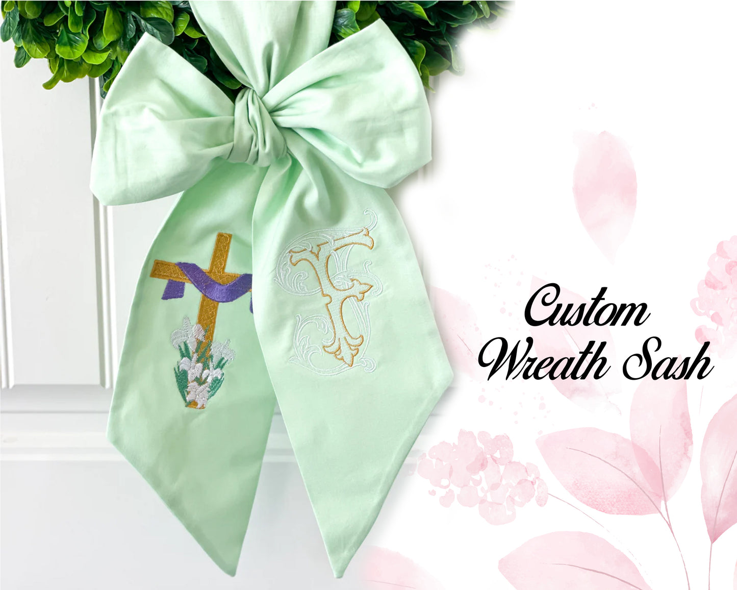 Boxwood Wreath Embroidered Sash