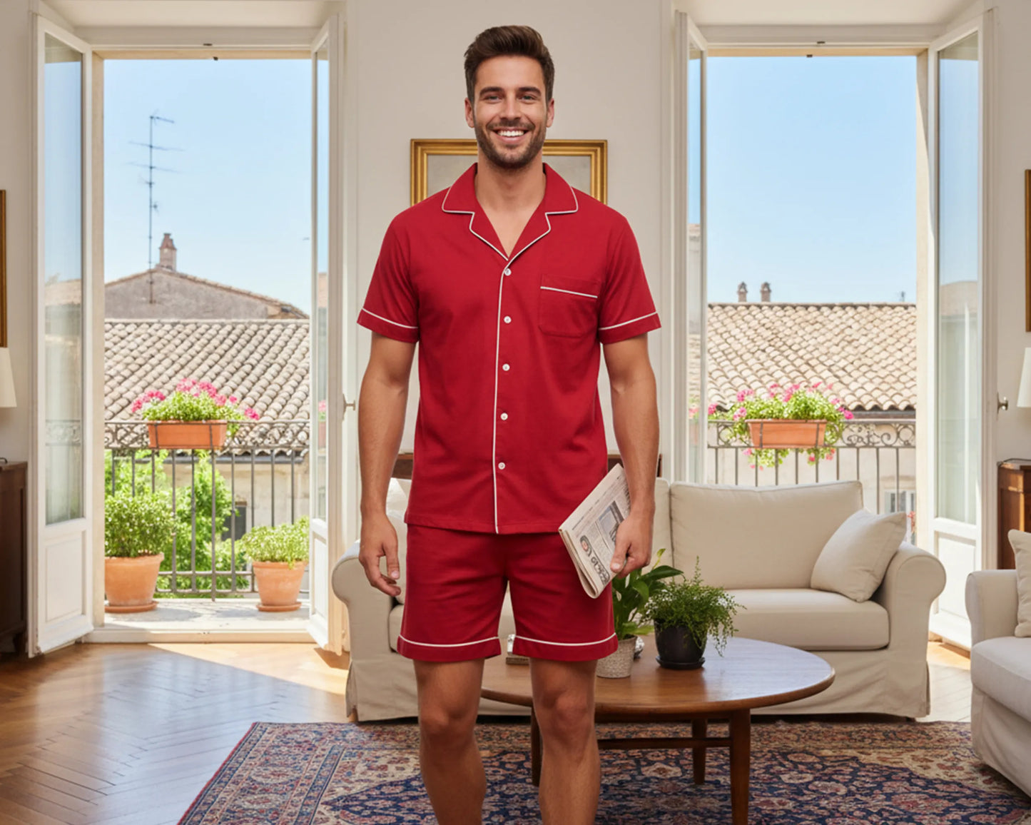 Men’s Cotton Short Pajama Set – Soft Breathable Button Up Sleepwear