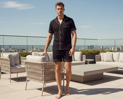 Men’s Cotton Short Pajama Set – Soft Breathable Button Up Sleepwear