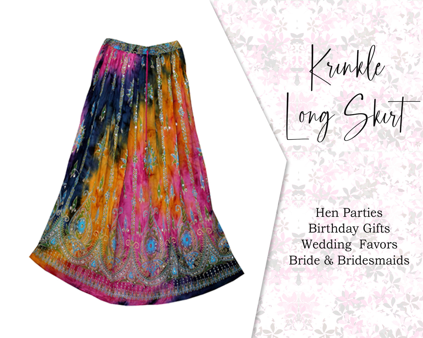 Indian Women Crinkle skirt Long Tie dye Multi color skirt Indian falda Rock, kjol boho, gypsy retro ,Women Ethic Hippi Skirt