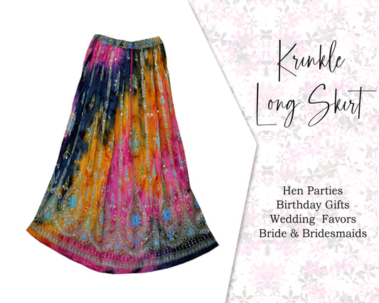 Indian Women Crinkle skirt Long Tie dye Multi color skirt Indian falda Rock, kjol boho, gypsy retro ,Women Ethic Hippi Skirt