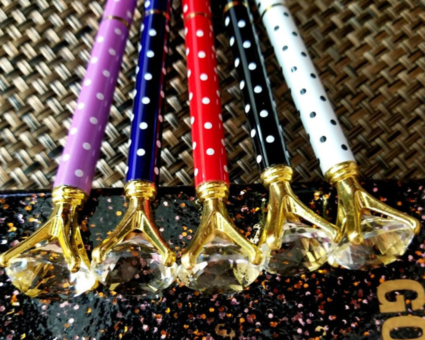 Engraved Diamond Pens with Polka Dot