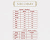 Size chart for pants and kids' pants in inches on a white background