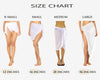 Size chart showing different lengths of a white wrap on models with corresponding measurements.