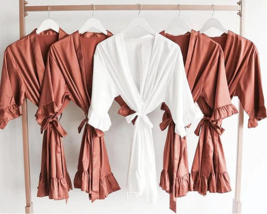 Satin Ruffle Robes for Bride and Bridesmaid