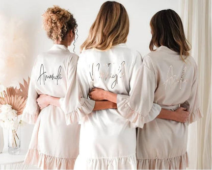 Satin Ruffle Robes for Bride and Bridesmaid