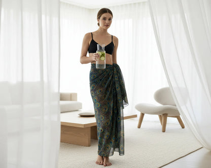 Peacock Print Swim Sarong for Women – Stylish Tropical Beach Wrap